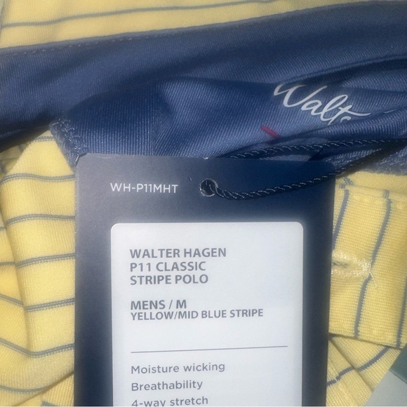New Walter Hagen Men's Performance 11 Classic Stripe Polo yellow blue - Picture 7 of 9